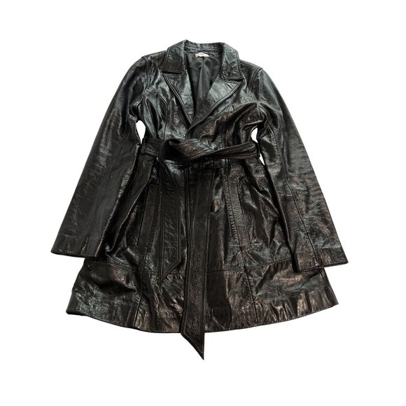 LPA Cropped Patent Trench Coat in Black
